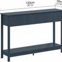 Treocho 47" Fluted Console Table with 3 Drawers, Narrow Long Entryway Table with Storage and Shelf, 2-Tier Sofa Table Behind Couch Accent Tables for Entrance Foyer, Hallway, Living Room, Blue