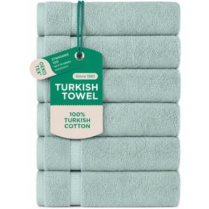 SALBAKOS 6-Piece 100% Turkish Cotton Hand Towels, 16x30 inch, Seafoam Green