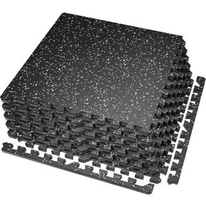 SUPERJARE 0.56'' Thick 6 Pcs 24 Sq Ft Rubber Top Exercise Equipment Mats, High Density EVA Foam Mats with Rubber Top, Interlocking Gym Flooring for Home Gym, Protective Workout Mat, Black/Grey