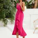 BeryLove Formal Wedding Guest Evening Midi Ruffle Dresses Prom Cocktail Party Mother of The Bride Dress (Pink, XXL)