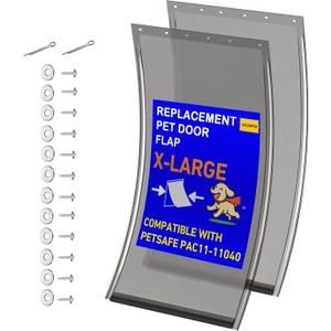 2-Pack X-Large Dog Door Flap for PetSafe PAC11-11040, No Bracket, Smoky | 13 1/8 x 24 7/8 in; smoky translucent magnetic flap; bracket not included; 304 stainless steel screws and washers