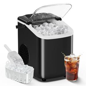OLIXIS Countertop Ice Maker with Self-Cleaning, Portable Ice Maker Machine with Scoop, 26Lbs/24H, 9 Cubes in 6 Mins, 2 Sizes of Bullet for Home, Kitchen, Office, Black