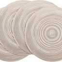 Floroom 15 Inch Round Braided Placemats Set of 4, Washable Heat Resistant Cotton Polyester Circle Place Mats for Kitchen Dining Table - Rainbow Gray