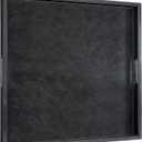 20 * 20 inches Leather Square Serving Tray with Hole Handles,High-End Light Large Service Tray for Ottoman Tray, Tea, Food, Butler - Countertop, Kitchen,Family Dinner, Picnic (Black)