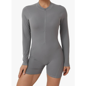 Women's Yoga Jumpsuit Workout Back Cutout Solid Color Sports Jumpsuits Scrunch Butt Shorts for Women M