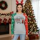 TAOHONG Merry Christmas Sweartshirt for Women Xmas Buffalo Plaid Tree Tops Color Block Snowflake Print Long Sleeve Shirt (XL)