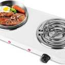 2000W Double Burner, Electric Hot Plate for Cooking Portable Cooking Stove, Countertop Burner Cooktop for Kitchen, Dorm, Temperature Control, Easy to Clean, White