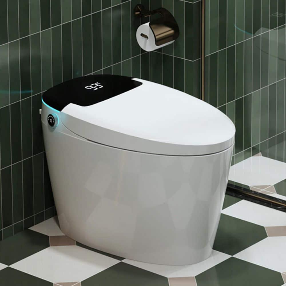 YULIKA Tankless Smart Toilet Elongated 1.28 GPF Bidet Toilet with Auto Flush Warm Water Foot Sensor Operation in White