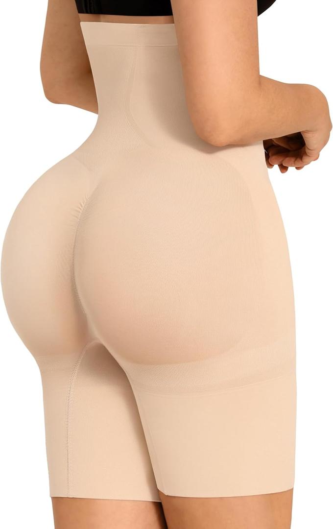 FeelinGirl Womens Shapewear Tummy Control High Waisted Seamless Body Shaper Shorts Girdle Butt Lifting Panties Thigh Slimmer, M/L