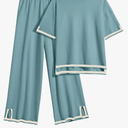 Ekouaer Lounge Set for Women Travel Outfits 2 Piece Sets Short Sleeve Sweater Top Wide Leg Long Pants Loungewear, Large
