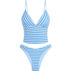 ZAFUL Women's Spaghetti Strap Tankini Swimsuits V Neck Tummy Control Tie Side Thong Bikini Swimsuits 2 Piece Bathing Suits (Large, 1-a-blue)
