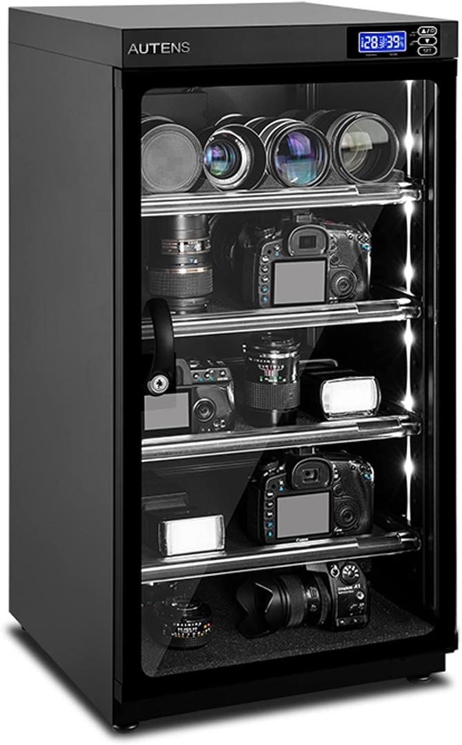 AUTENS 100L Dehumidifying Dry Cabinet Box, Digital Control Noiseless and Energy Saving, 5 Layers for DSLR SLR Camera Lens and Electronic Equipment Storage,Temperature Humidity LED Dual Screen