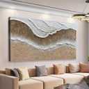 Trogonup Large Coastal Canvas Wall Art for Living Room 24x48 Inch Hand Painted White Ocean Textured Seascape Oil Painting Beach Artwork for Bedroom Office Home Decor Ready to Hang