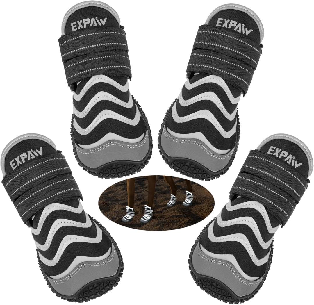 EXPAWLORER Reflective Dog Shoes for Hot Pavement- 4 Pcs Waterproof Dog Booties for Summer with Rubber Sole, Breathable and Anti-Slip Dog Boots & Paw Protectors for Large Dogs Outdoor