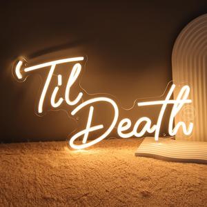 Planzo Til Death Neon Sign Bedroom Wall Decor Led Light Gothic Wedding Party Home Decor Engagement Proposal Christmas Gift 5V USB Powered with Dimmer Switch 17IN Warm White