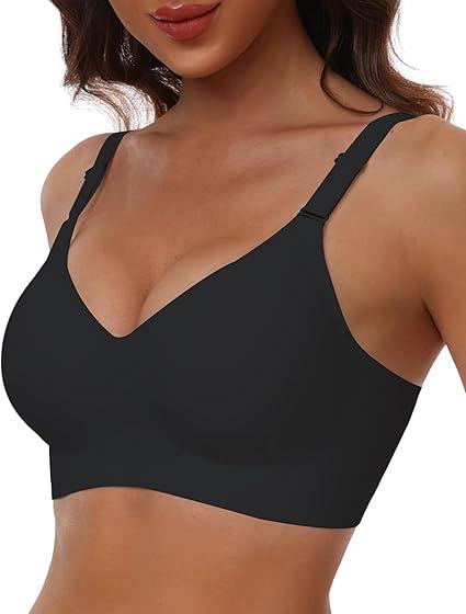 HORISUN Comfortable Seamless Full Coverage Bra for Women Wireless Bras with Soft Support Regular and Plus Size (Black, Large)