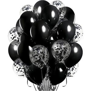 Pack of 100 Black Balloons 12 inch and 10 Pcs Black Confetti Balloon Total 110 for Wedding, Graduation, Birthday Party Decoration