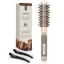 AIMIKE Round Hair Brush, 1 inch Barrel with Boar Bristles, Nano Thermal Ceramic & Ionic Tech, for Blow Drying, Styling, Curling and Shine + 4 Clips (Gold, Unisex, Fine Hair, Short Hair, Anti-Frizz)