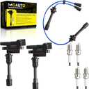 Set of 2 Ignition Coils Pack FP85-18-100C-9U UF407 & 4 PCS Iridium Spark Plugs with Wire Set Compatible with Mazda Protege 2001-2003 Protege5 2002-2003 2.0L L4