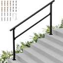 Hand Rails for Outdoor Steps-Adjustable Angle 6-7 Steps Stair Handrail-Galvanized Aluminum Alloy-600 lb LC-Indoor Stair Railing Kit-Waterproof Exterior Porch Railing-Deck Hand Rail for Concrete Wood (Straight)