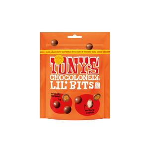 Tonys Chocolonely Belgian Milk Chocolate Caramel Sea Salt & Cookie Mix Lil Bits Candy Pieces for Snacks, Gifts, or Gift Basket, Made From Quality Fairtrade Cocoa, 1 Pouch, 4 Oz, Best By: Nov-27-2025