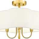 Gold Semi Flush Mount Ceiling Light, 13.5" 4-Light Light Fixtures Ceiling Mount with Fabric Shade in Quatrefoil for Kitchen Nursery Entryway Hallway Bedroom, SM179-BG