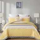 Cottolester Boho Quilt Set Queen Size Yellow Striped Bedspread Lightweight Soft Microfiber Bedding Set 96"x90" (3 Pieces)