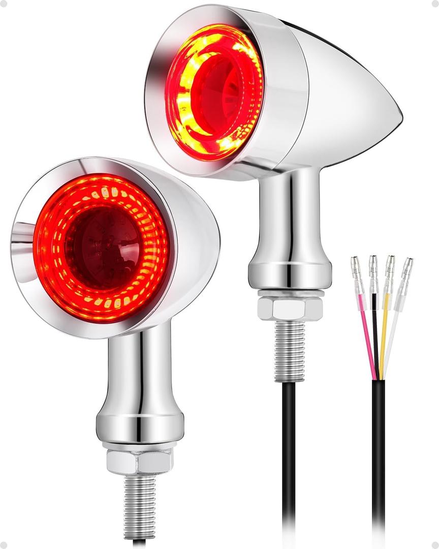 Benlari Motorcycle Bullet 48 LEDs Rear Turn Signal Light SMD Blinker Indicator Fit for Honda Yamaha Suzuki Kawasaki Harley(Chorme/Red and Amber Light)