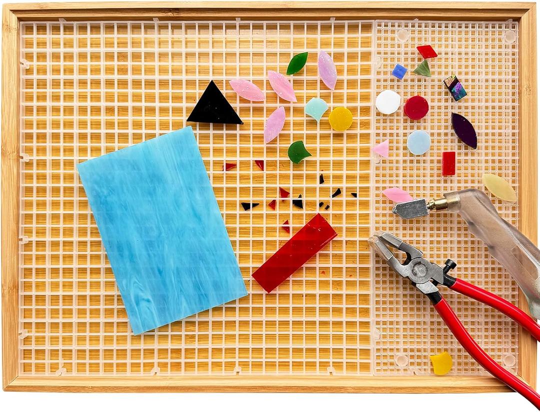 17"x12" Stained Glass Cutting Mat, Double-Layer Detachable Design, Great for Scoring and Cutting Glass, Catching Glass Shards, Stained Glass Cutting Tools Supplies (2 Types Grid - Translucent)