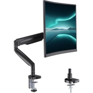 Curved Monitor Mount Single Arm Holds to 28.6 lbs, Ultrawide Monitor Stand for 35" Screens, C-Clamp & Grommet Base, +90 to-45 Tilt,180Swivel,360 Rotation,VESA 75x75 or 100x100mm,for Curved/Flat