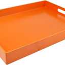 Ornage Serving Tray for Coffee Table, Rectangular Plastic Decorative Tray with Handles for Entertaining, Outdoor Patio, Living Room, Ottoman, Bathroom Counter, 11.8*15.7*1.6