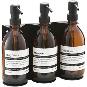 KUSVADO Glass No-Drill Wall Mounted Shower Soap/Hand Soap Dispenser with Adjustable Stainless Steel Holder for Bathroom and Kitchen-(Black 3 Chamber)