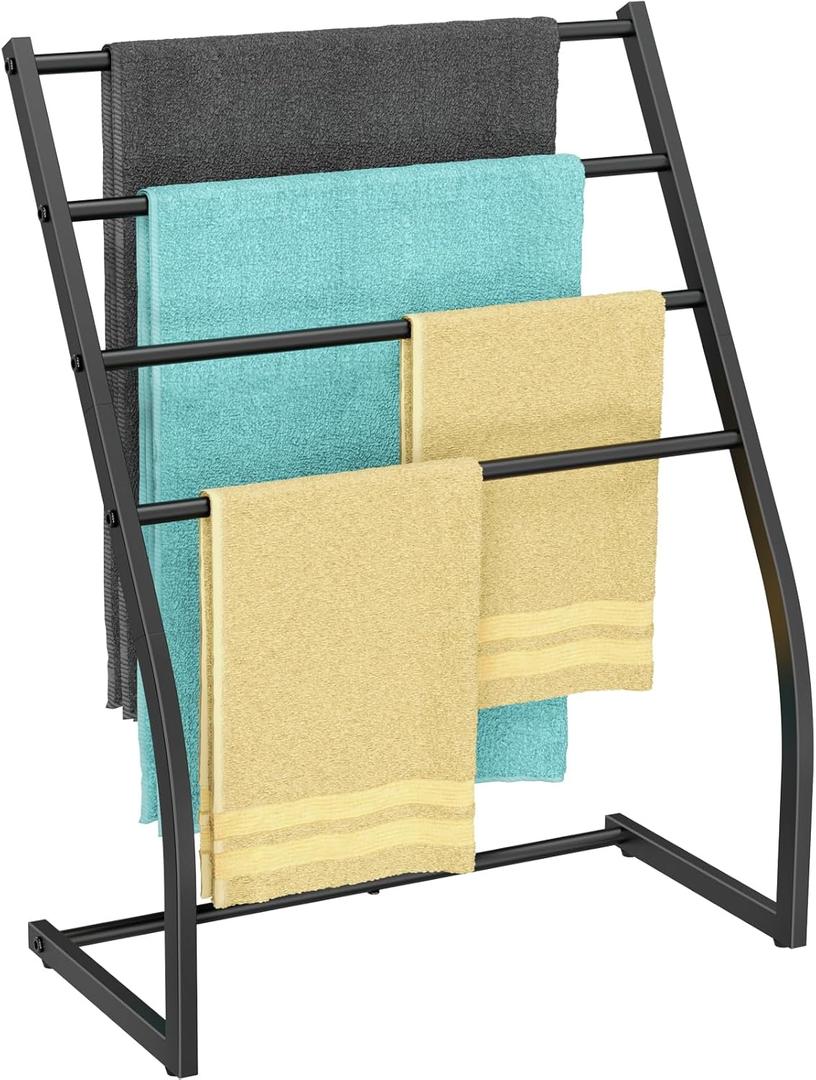 Honiter Towel Racks for Bathroom, Free Standing Towel Rack, Pool Towel Racks Outdoor, 4 Tier Wide Metal Towel Bar Stand, Blanket Ladder Holder, Drying and Display Rack for Oversized Bath Towel (27.6")