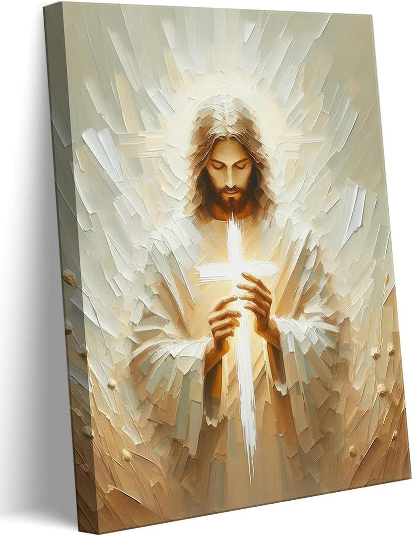 Jesus Canvas Wall Art Christian Cross Wall Decor Pictures God Painting Divine Mercy Poster Print for Church Prayer Room Living Room Decoration