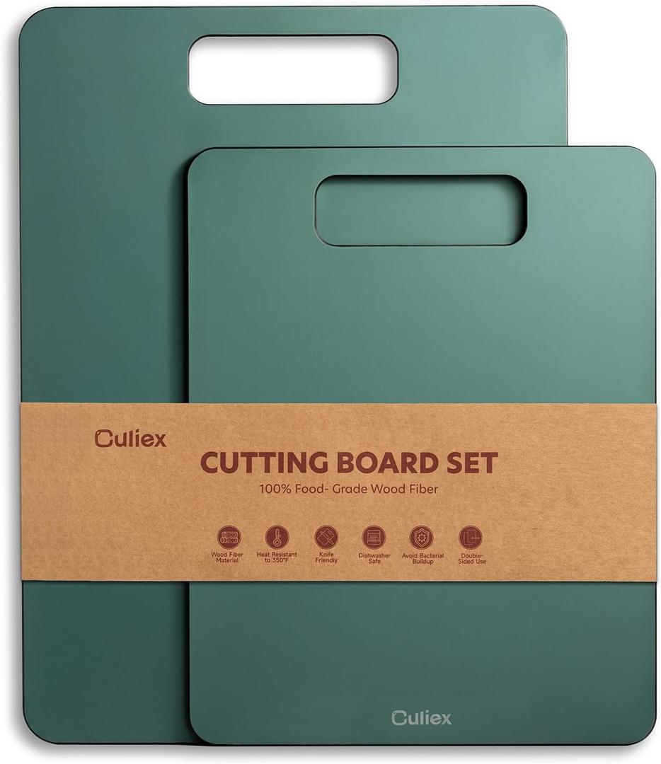 Wood Fiber Cutting Board Set of 2, Composite Cutting Board for Kitchen, Dishwasher Safe, Non-Toxic, BPA Free, Non-Slip, High Density Chopping Board for Meat Vegetables Fruits (Green)