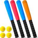 Wettarn 4 Pcs Foam Baseball Bat Foam Bat with Safe Soft Baseballs T Ball Set for Outdoor Indoor Sport Game Beginners Practice Playing Training