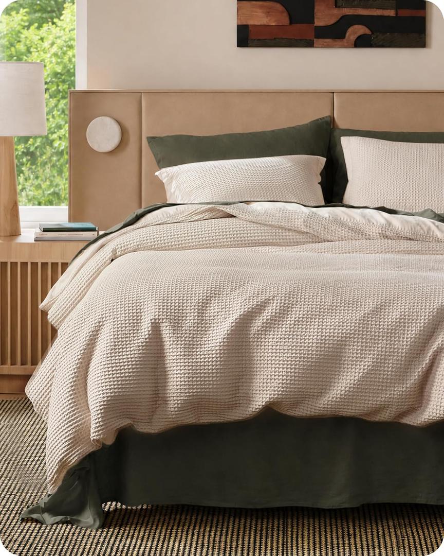 Bedsure Cotton Duvet Cover Set - 100% Cotton Waffle Weave Beige Duvet Cover Oversized King Size, PureWoven Breathable Bedding Set for All Season, 3 Pieces, 120"x98"