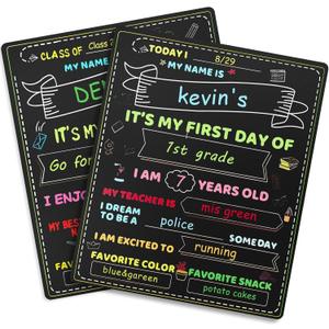 First Day of School Board, 12"x10" Reusable Chalkboard Sign for Kids, Double-Sided Photo Prop for First and Last Day, Back to School Supplies for Kindergarten to Grade 12