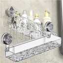 Corrugated Suction Cup Storage Holder Corner Shower Caddy Large Organizer Bathroom Shelf Clear Acrylic Shower Tray Shelves Inside Floating Shower Wall Shelf Bath Basket Rack Heavy Duty (Rect-Clear)