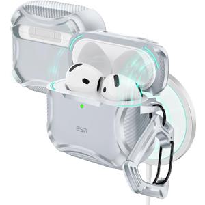 ESR for AirPods 4 Case, Compatible with AirPods 4th Generation Case (2024), Compatible with MagSafe, Powerful Drop Protection, Magnetic Lid, Cyber Series, Desert Titanium, Gray