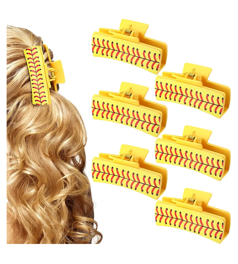 XunYee 6 Pcs Softball Hair Accessories for Women 4 Inches Cute Hair Clips Big Softball Claw Clips PU Leather Accessories for Women Gift Party Supplies
