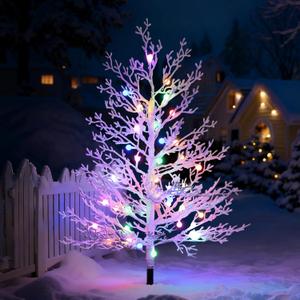 Brightever 3FT Artificial Small Christmas Tree with Lights, Pre-lit Waterproof Outdoor Christmas Tree, 40 RGBW LED Bulbs, 8 Lighting Modes, Battery Operated Xmas Decor for Outside