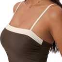 SUUKSESS Women One Piece Tummy Control Swimsuit Sexy Color Block Bathing Suit (Brown, M)