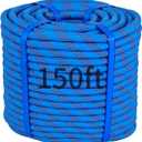 150Ft 1/2 Inch Heavy Duty Climbing Rope - for Tree Swing, Pulling, Outdoor & Gym Use (Blue)
