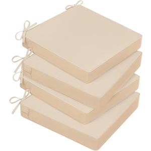 Basic Beyond Outdoor Chair Cushions for Patio Furniture, Waterproof Outdoor Seat Cushions Set of 4 18 x 18, Patio Chair Cushions Set of 4 with Ties and Handle, Beige