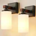 Wall Sconces Set of 2, 1 Light Farmhouse Rustic Vanity Light for Bathroom, Wood Grain Rustic Wall Lights Fixtures with White Shade for Mirror, Bedroom, Living Room, E26, Hardwired(Bulbs Not Included)