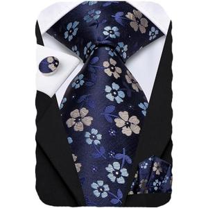 Hi-Tie Men's 63" 70" Extra Long Silk Ties with Pocket Square Cufflinks Set for Big and Tall Men Wedding Business