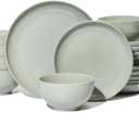 Pokini 18 Piece Dinnerware Set for 6, Reactive Glaze Terracotta Plates and Bowls Set, Large Family-Sized Stoneware Dish Set for Gatherings, Chip and Scratch Resistant, Slate Green