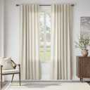 jinchan Linen Boho Curtains for Living Room Semi Sheer Curtains for Bedroom 84 Inches Long Herringbone Printed Farmhouse Drapes, Rod Pocket Window Treatment Curtain Set of 2 Panels Black on Linen