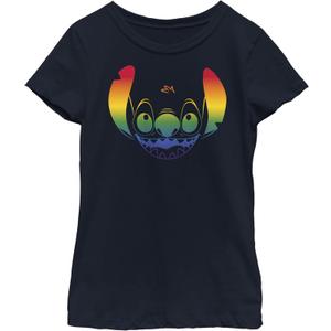 Disney Lilo Big Face Stitch Pride Girl's Solid Crew Tee (Navy Blue), XS